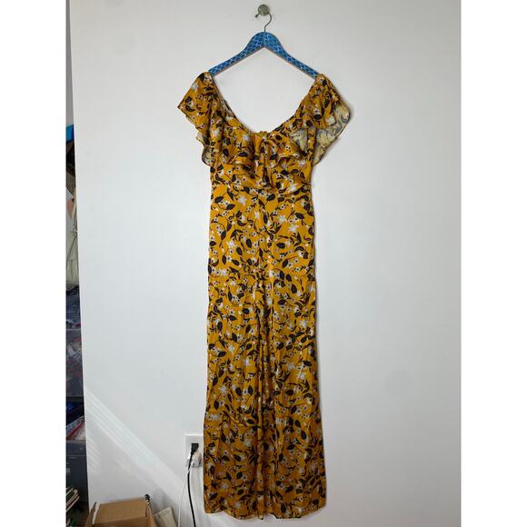 TULAROSA Ashlyn Marigold Floral Satin Off Shoulder Ruffle Jumpsuit Size Small - Picture 12 of 12